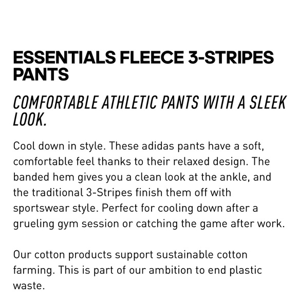 Adidas Essential Fleece 3-Stripe Sweatpants/Joggers - Picture 13 of 14